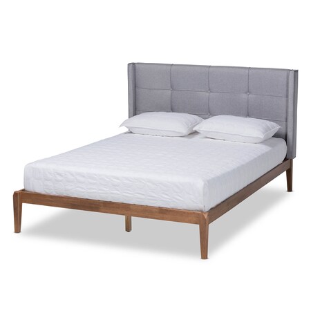Baxton Studio Edmond Grey Upholstered and Ash Walnut Wood King Size Platform Bed 164-10667